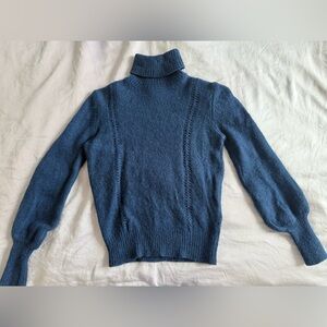 Sessùn Navy Blue Turtleneck Sweater with Balloon sleeve